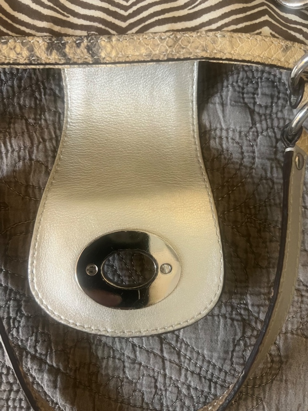 Coach Straw Hampton Python Trim Tote Shoulder Hobo Bag w/ Turn Lock Zebra Lined - Picture 5 of 10